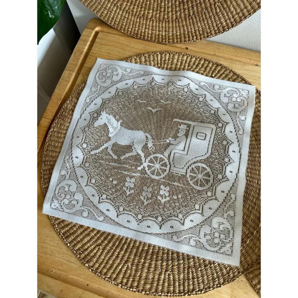 Vintage Table topper lace woven Amish buggie fabric - Picture 2 of 6
